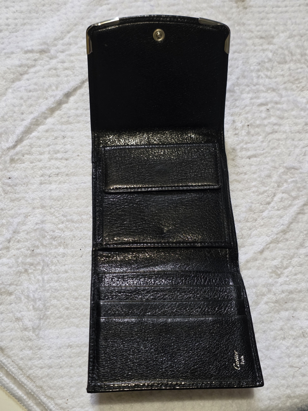 Cartier Black Leather Mens  Wallet with Silver Corner Accents Unisex - Picture 3 of 7